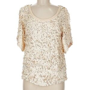 French Connection Cream Ivory Sequin Embellished Ruffled Blouse Size 6 Small S
